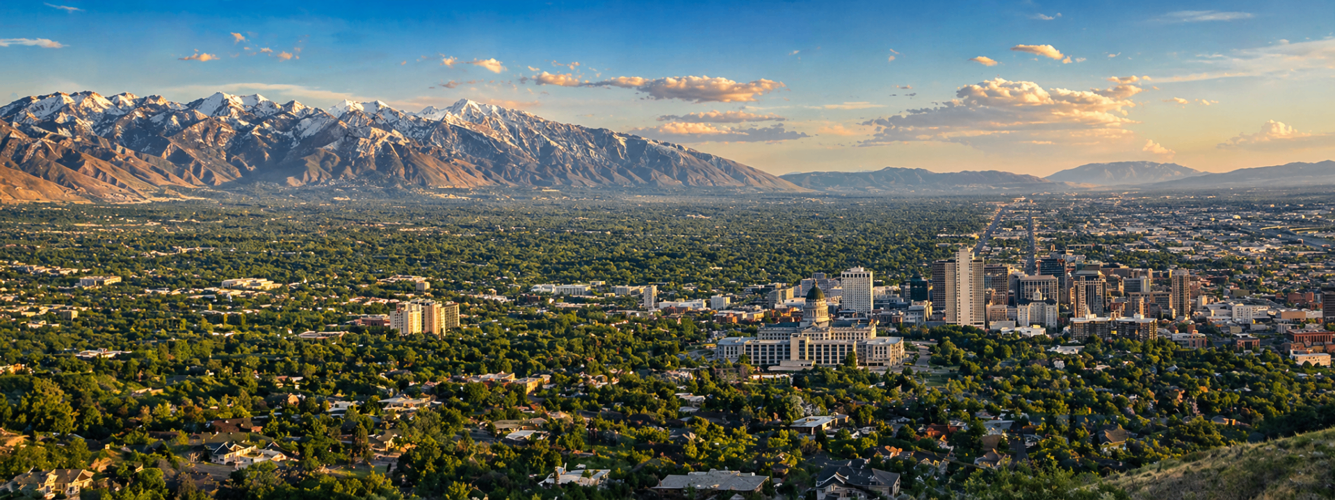 Aerial view of the Salt Lake Valley with the Wasatch Range — Diamond Ridge Flooring service area in Utah
